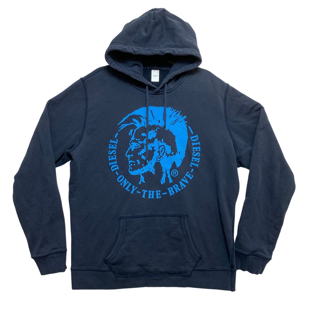 Diesel Hoodie Mens L Navy Blue Only The Brave Mohawk Logo Graphic Pullover